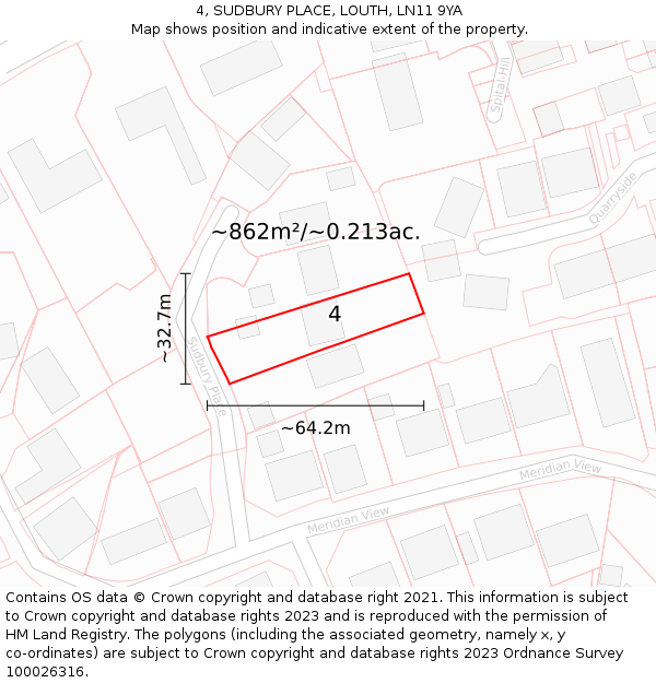 4, SUDBURY PLACE, LOUTH, LN11 9YA: Plot and title map