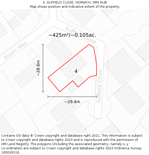 4, SUFFIELD CLOSE, NORWICH, NR4 6UB: Plot and title map