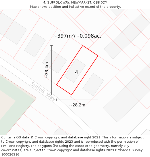 4, SUFFOLK WAY, NEWMARKET, CB8 0DY: Plot and title map