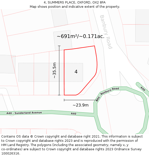 4, SUMMERS PLACE, OXFORD, OX2 8FA: Plot and title map