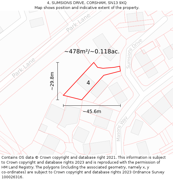 4, SUMSIONS DRIVE, CORSHAM, SN13 9XQ: Plot and title map