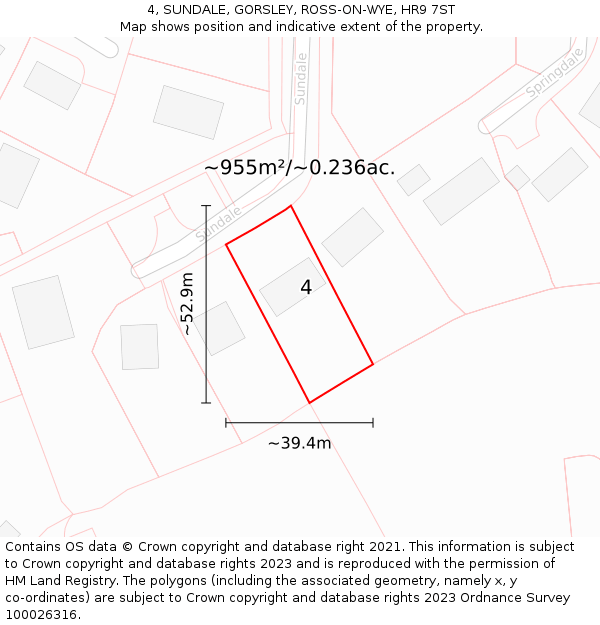 4, SUNDALE, GORSLEY, ROSS-ON-WYE, HR9 7ST: Plot and title map