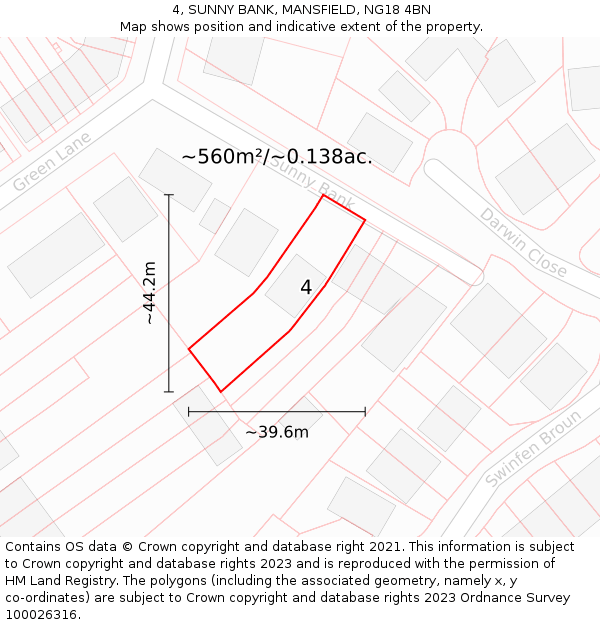 4, SUNNY BANK, MANSFIELD, NG18 4BN: Plot and title map