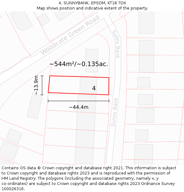 4, SUNNYBANK, EPSOM, KT18 7DX: Plot and title map