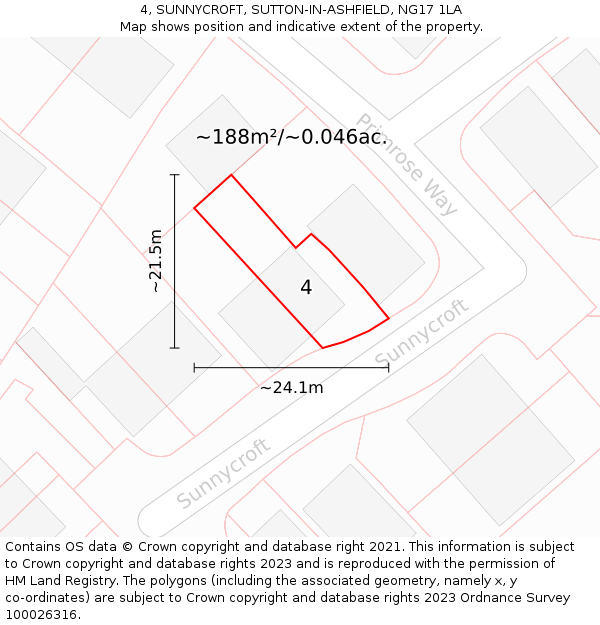 4, SUNNYCROFT, SUTTON-IN-ASHFIELD, NG17 1LA: Plot and title map