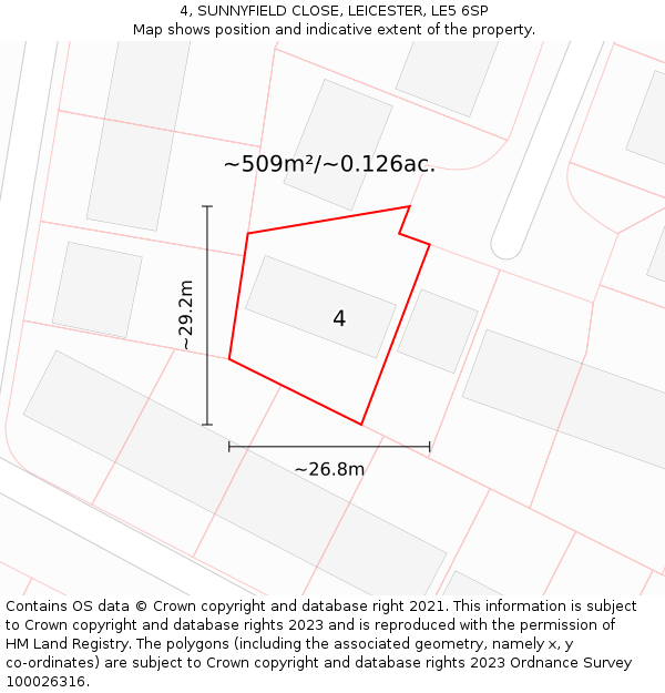 4, SUNNYFIELD CLOSE, LEICESTER, LE5 6SP: Plot and title map