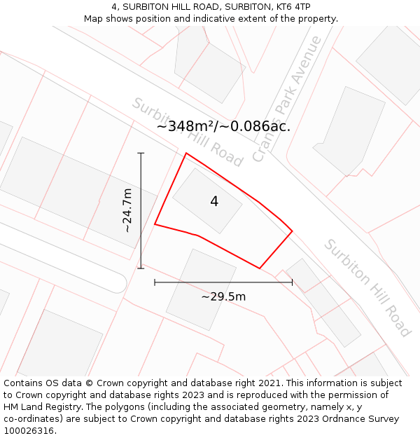 4, SURBITON HILL ROAD, SURBITON, KT6 4TP: Plot and title map