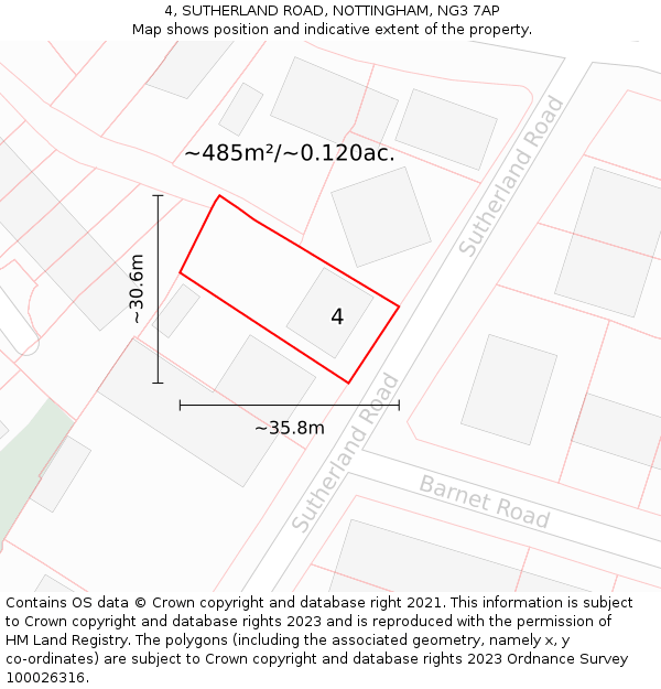 4, SUTHERLAND ROAD, NOTTINGHAM, NG3 7AP: Plot and title map