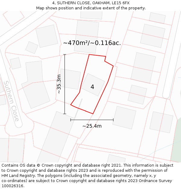 4, SUTHERN CLOSE, OAKHAM, LE15 6FX: Plot and title map