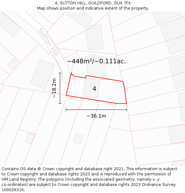 4, SUTTON HILL, GUILDFORD, GU4 7FX: Plot and title map