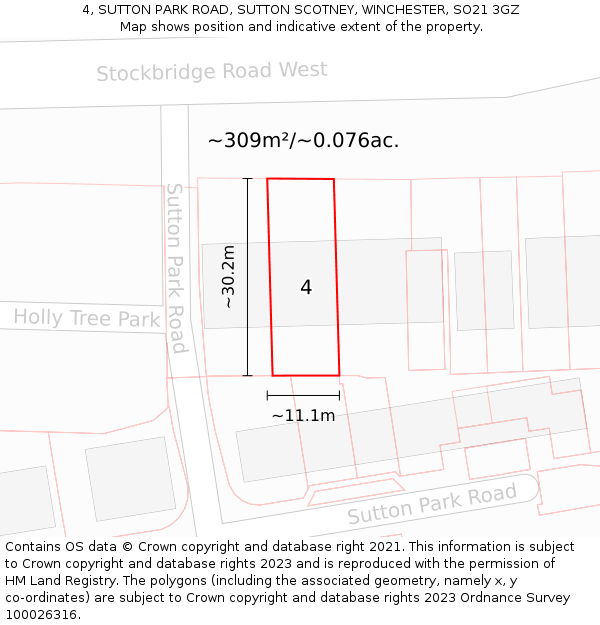 4, SUTTON PARK ROAD, SUTTON SCOTNEY, WINCHESTER, SO21 3GZ: Plot and title map