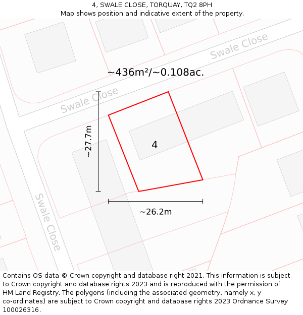 4, SWALE CLOSE, TORQUAY, TQ2 8PH: Plot and title map