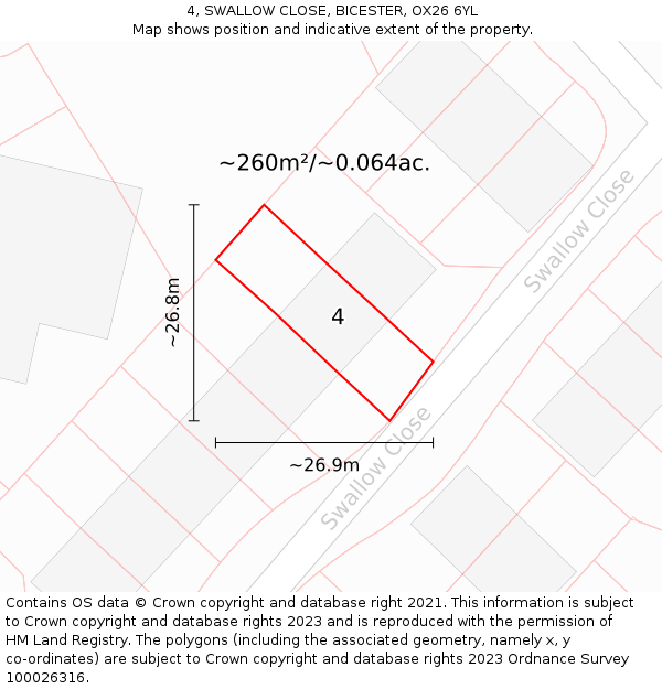 4, SWALLOW CLOSE, BICESTER, OX26 6YL: Plot and title map