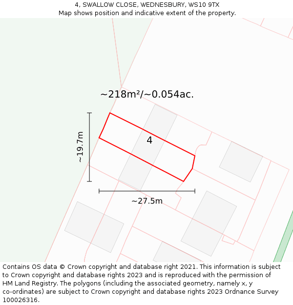 4, SWALLOW CLOSE, WEDNESBURY, WS10 9TX: Plot and title map