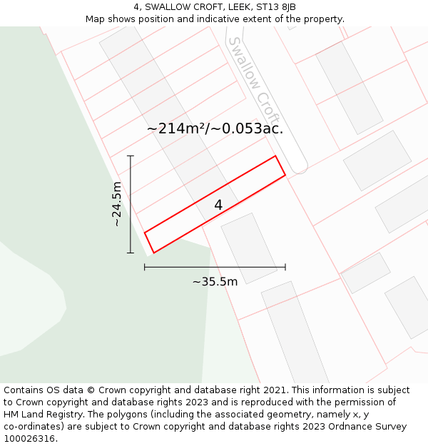 4, SWALLOW CROFT, LEEK, ST13 8JB: Plot and title map