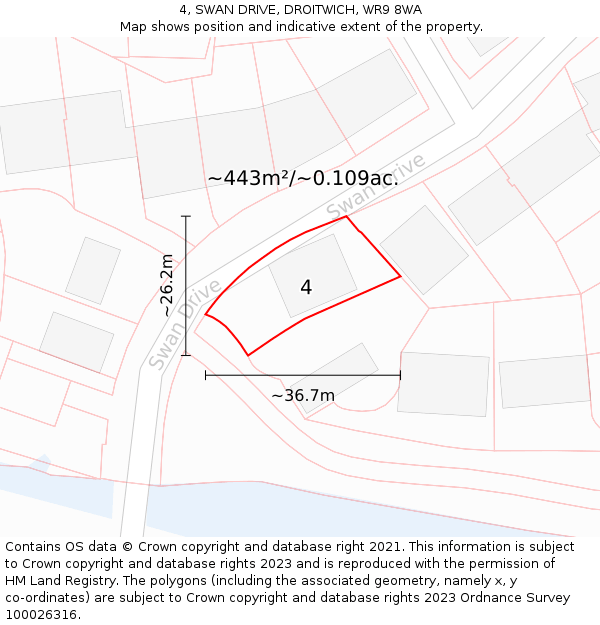 4, SWAN DRIVE, DROITWICH, WR9 8WA: Plot and title map