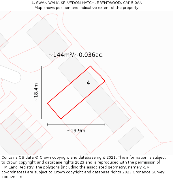 4, SWAN WALK, KELVEDON HATCH, BRENTWOOD, CM15 0AN: Plot and title map