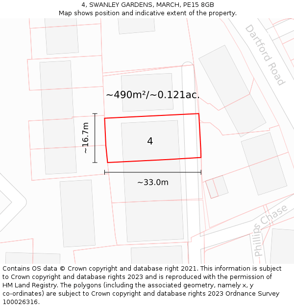 4, SWANLEY GARDENS, MARCH, PE15 8GB: Plot and title map