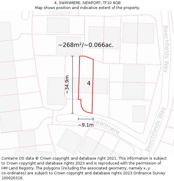 4, SWANMERE, NEWPORT, TF10 8QB: Plot and title map