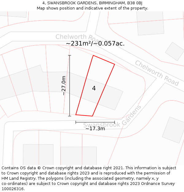 4, SWANSBROOK GARDENS, BIRMINGHAM, B38 0BJ: Plot and title map