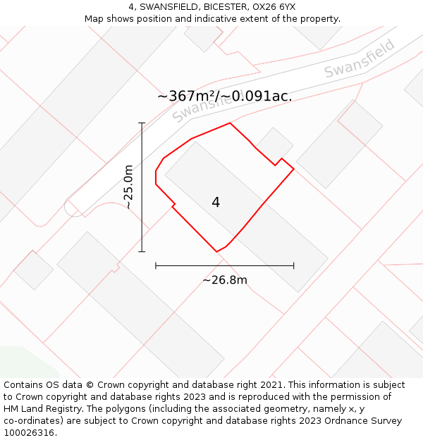 4, SWANSFIELD, BICESTER, OX26 6YX: Plot and title map