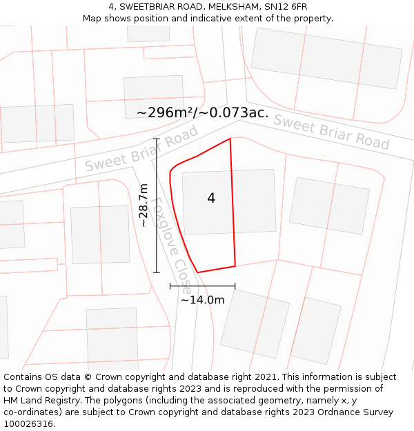 4, SWEETBRIAR ROAD, MELKSHAM, SN12 6FR: Plot and title map