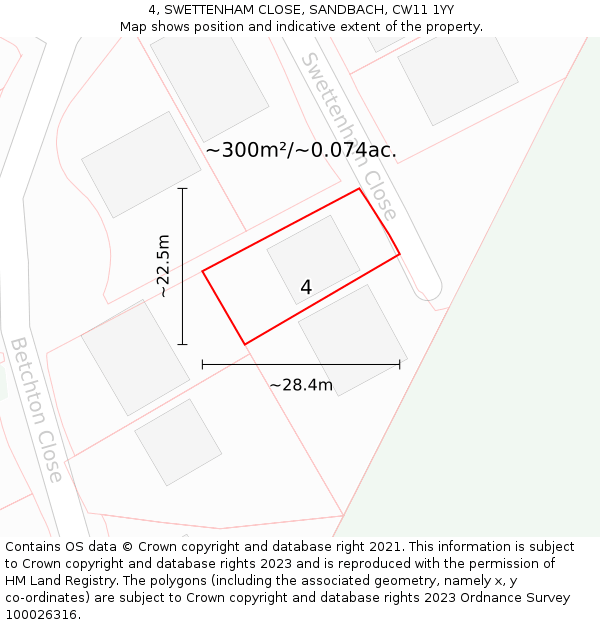 4, SWETTENHAM CLOSE, SANDBACH, CW11 1YY: Plot and title map