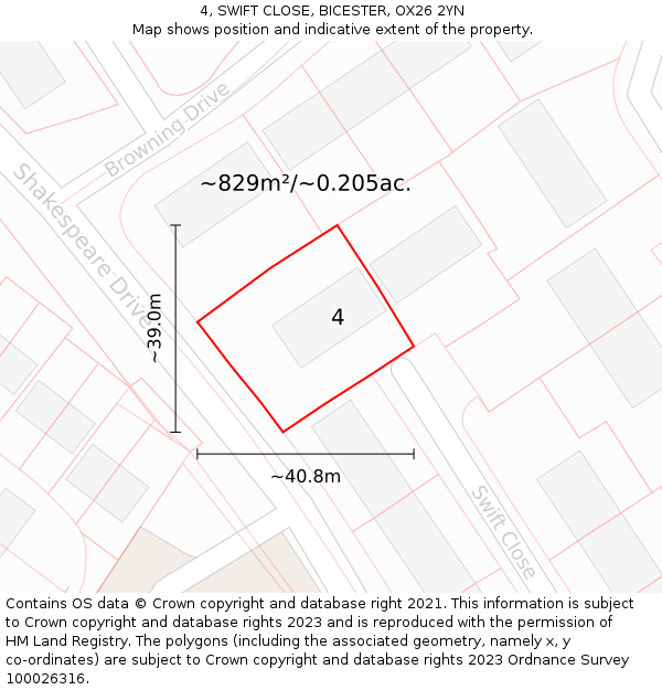 4, SWIFT CLOSE, BICESTER, OX26 2YN: Plot and title map