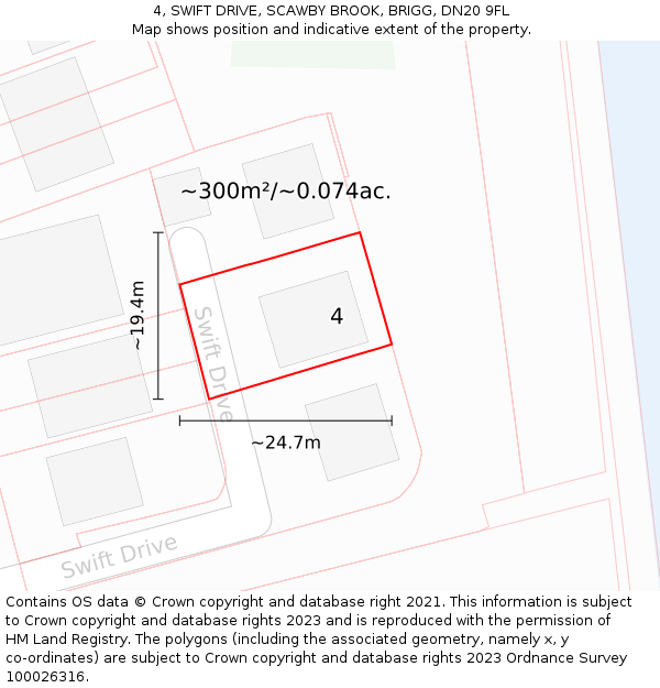 4, SWIFT DRIVE, SCAWBY BROOK, BRIGG, DN20 9FL: Plot and title map