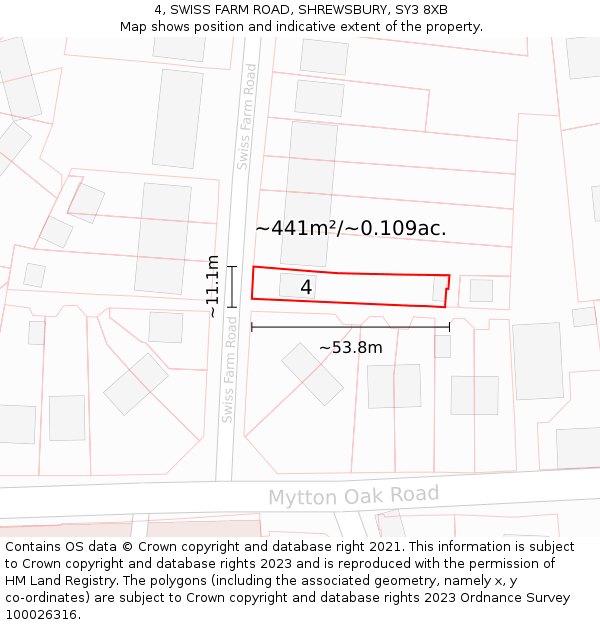 4, SWISS FARM ROAD, SHREWSBURY, SY3 8XB: Plot and title map