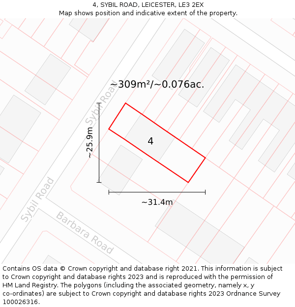 4, SYBIL ROAD, LEICESTER, LE3 2EX: Plot and title map