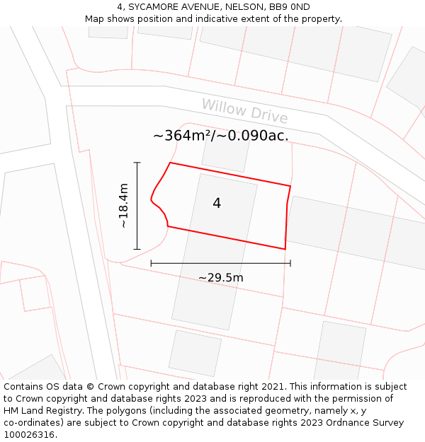 4, SYCAMORE AVENUE, NELSON, BB9 0ND: Plot and title map