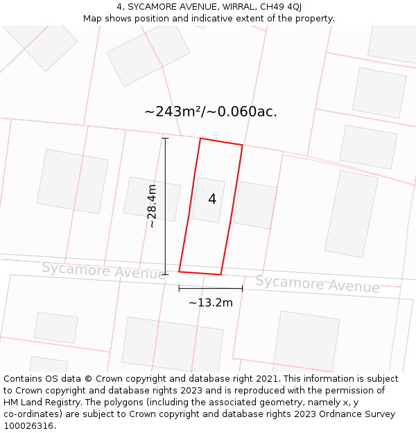 4, SYCAMORE AVENUE, WIRRAL, CH49 4QJ: Plot and title map