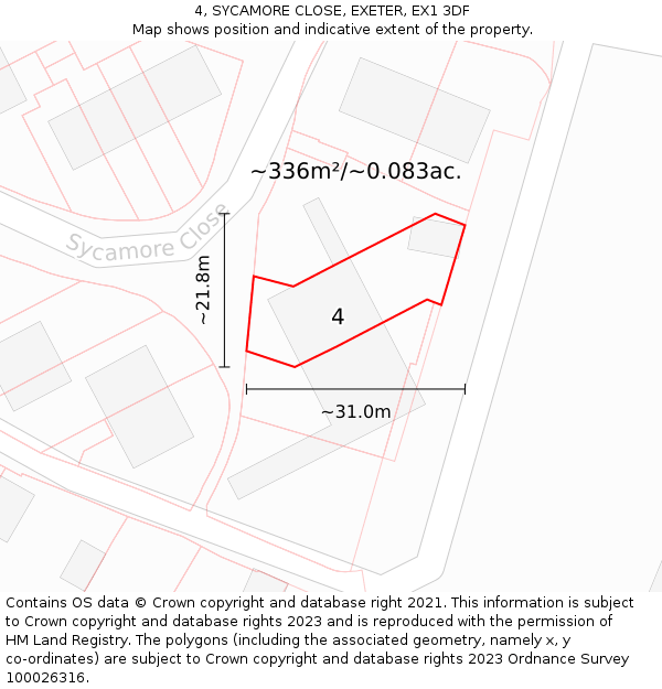 4, SYCAMORE CLOSE, EXETER, EX1 3DF: Plot and title map