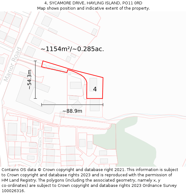 4, SYCAMORE DRIVE, HAYLING ISLAND, PO11 0RD: Plot and title map