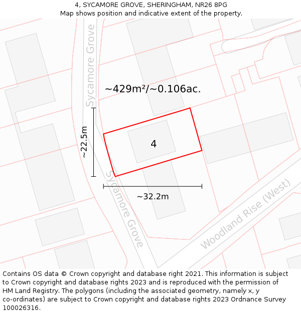 4, SYCAMORE GROVE, SHERINGHAM, NR26 8PG: Plot and title map