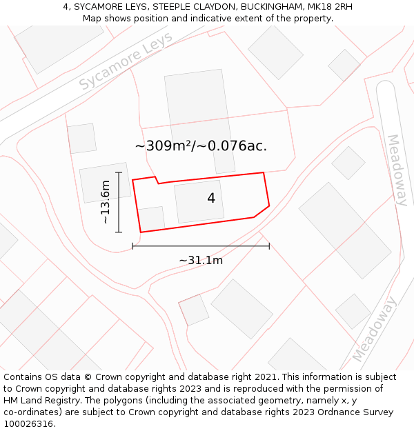 4, SYCAMORE LEYS, STEEPLE CLAYDON, BUCKINGHAM, MK18 2RH: Plot and title map