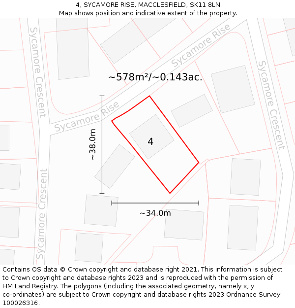 4, SYCAMORE RISE, MACCLESFIELD, SK11 8LN: Plot and title map