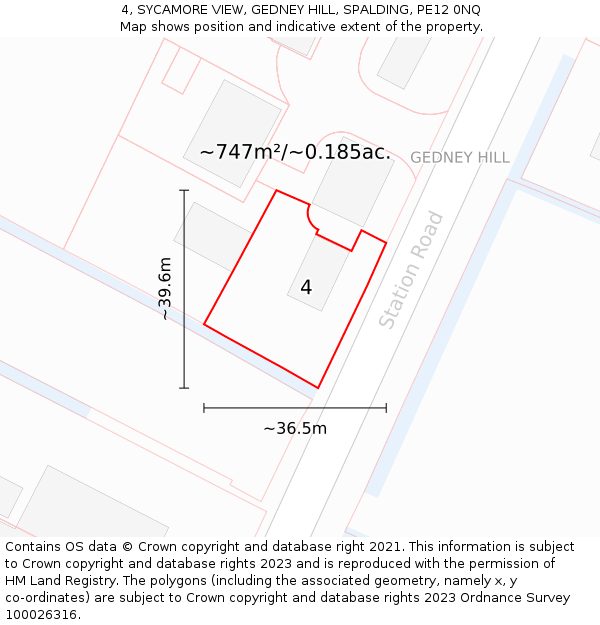 4, SYCAMORE VIEW, GEDNEY HILL, SPALDING, PE12 0NQ: Plot and title map