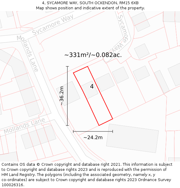 4, SYCAMORE WAY, SOUTH OCKENDON, RM15 6XB: Plot and title map