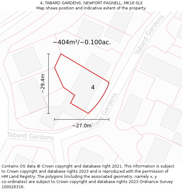 4, TABARD GARDENS, NEWPORT PAGNELL, MK16 0LX: Plot and title map