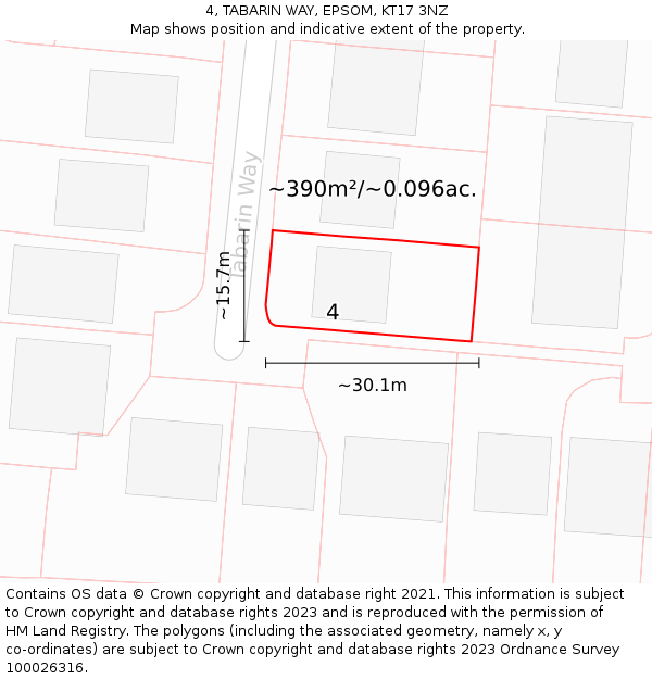 4, TABARIN WAY, EPSOM, KT17 3NZ: Plot and title map