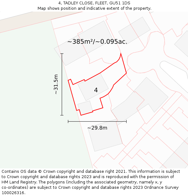 4, TADLEY CLOSE, FLEET, GU51 1DS: Plot and title map