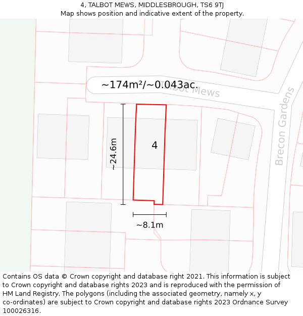 4, TALBOT MEWS, MIDDLESBROUGH, TS6 9TJ: Plot and title map