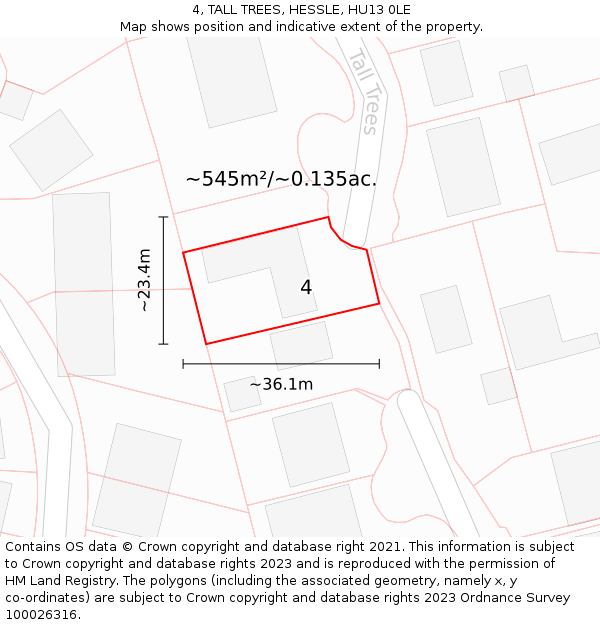 4, TALL TREES, HESSLE, HU13 0LE: Plot and title map