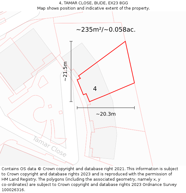 4, TAMAR CLOSE, BUDE, EX23 8GG: Plot and title map