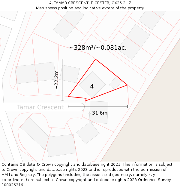 4, TAMAR CRESCENT, BICESTER, OX26 2HZ: Plot and title map