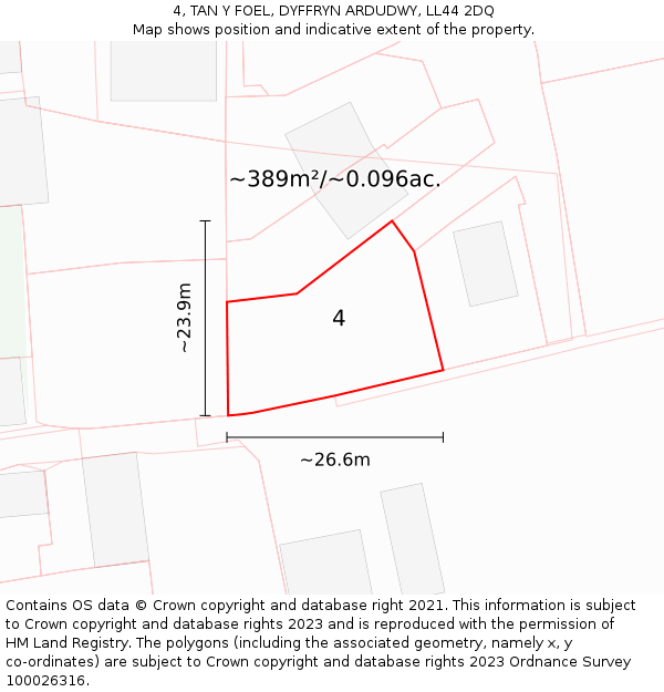 4, TAN Y FOEL, DYFFRYN ARDUDWY, LL44 2DQ: Plot and title map