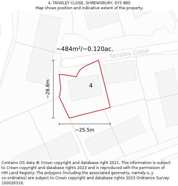 4, TANSLEY CLOSE, SHREWSBURY, SY3 9BS: Plot and title map