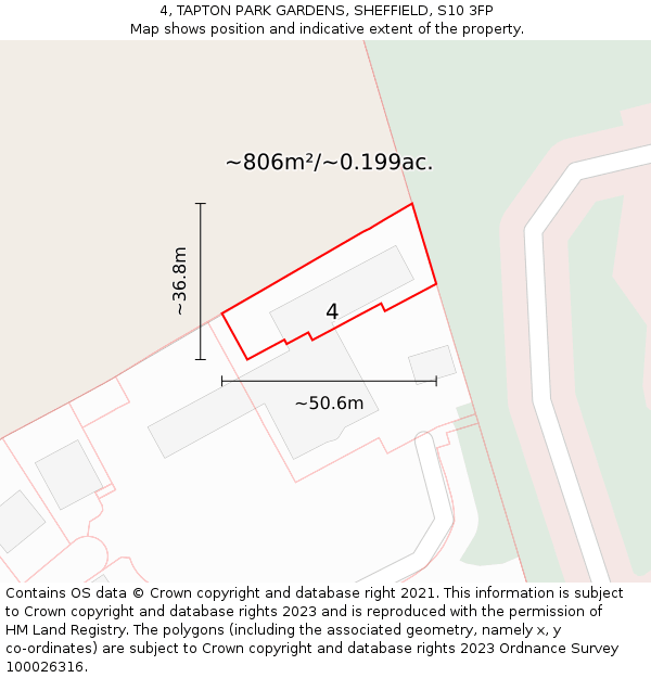 4, TAPTON PARK GARDENS, SHEFFIELD, S10 3FP: Plot and title map